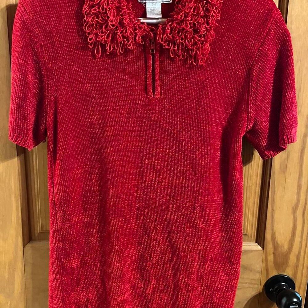 Women's Red Knit Sweater by Lisa International Size M